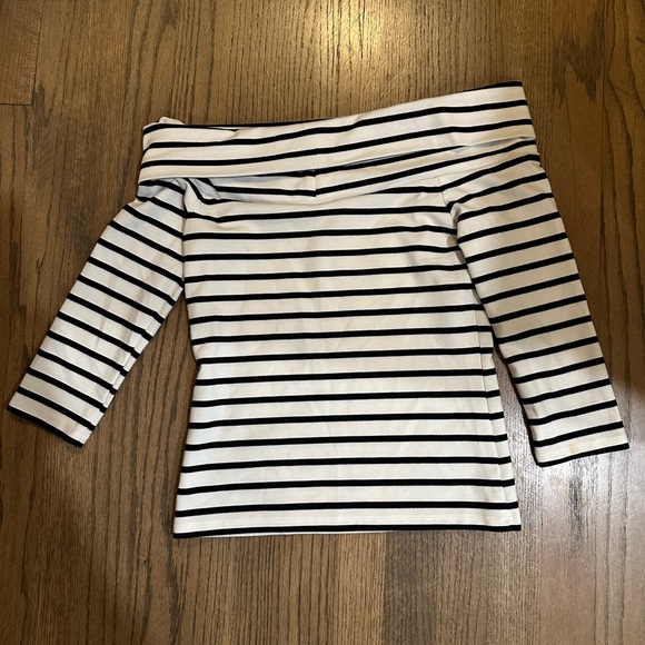 Anthropologie Rosiers Off the Shoulder Black and White Striped Top-Size XS - Picture 3 of 7